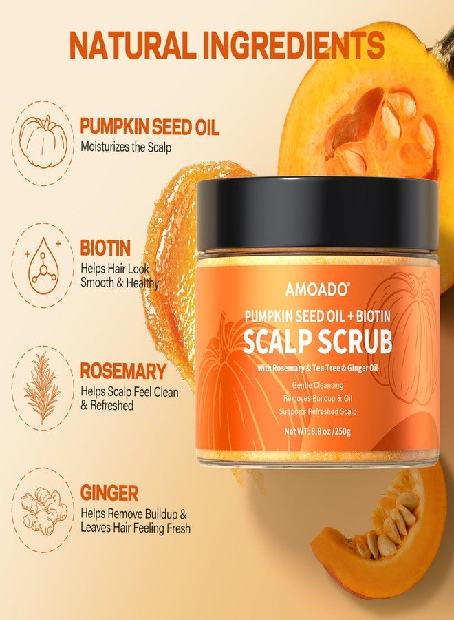 AMOADO Scalp Scrub, Pumpkin Seed Oil Scalp Exfoliator With Biotin & Rosemary, Sulfate Free Scalp Detox for Itchy Scalp & Dandruff & Buildup Removal & Hair Growth, Hair Scrub with Scrubber - Image 2